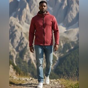 Adidas Terrex Fleece Zip Hoodie Jacket — Men’s Medium Maroon Hiking Layer
